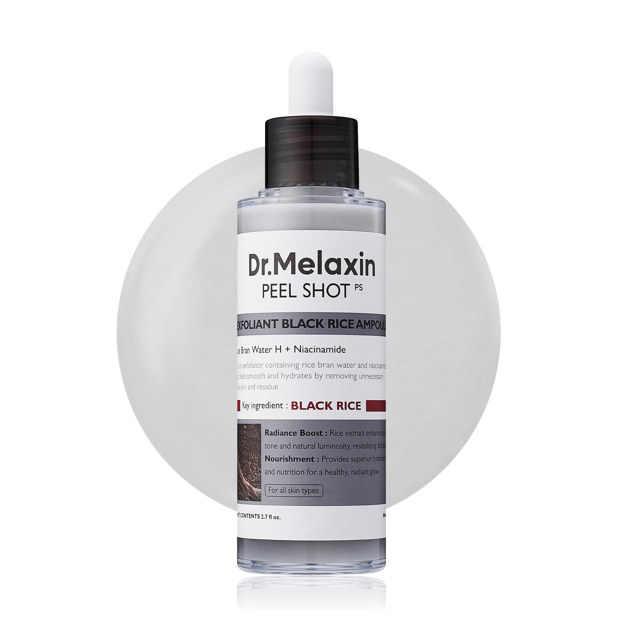 Dr.Melaxin Peel Shot Glow Black Rice Peeling Ampoule, Soft Exfoliating Face and Body Scrub Dead Skin Cells, Blackheads Remover for All Skin Types korean skin care 80ml